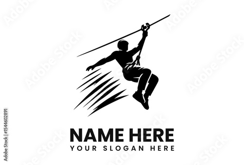Silhouette of a person ziplining, with motion lines, and text below.