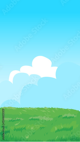Green Pasture and Sky – Vertical Cartoon Nature Background Vector