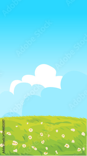 Green Hill and Sky Scene – Vertical Cartoon Nature Background Vector