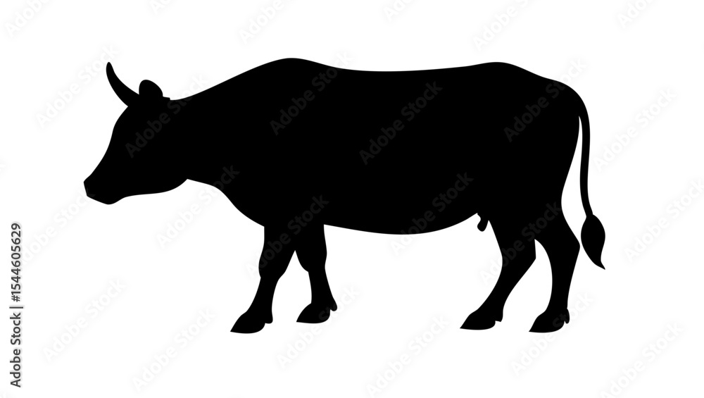 Fototapeta premium Black silhouette vector illustration of farm animals including bull, cow, and pig