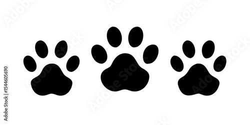 Black paw print vector icon illustrating dog or cat footprints