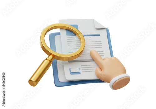 Isolated Document Under Magnifying Glass with Hand Pointing