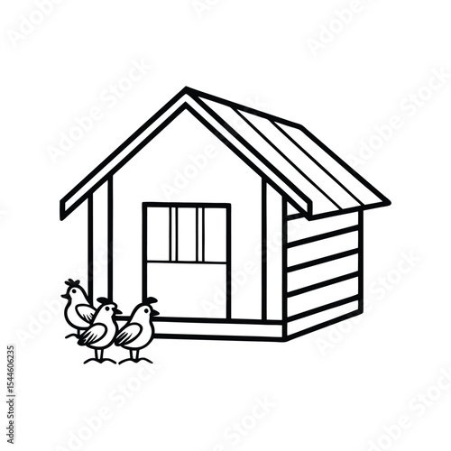 illustration of a chicken coop with chickens peek