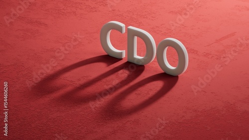 CDO word on shadow of 3d charcaters.close up of shadow of 3d charcaters,Business Concept.3D rendering on red background.