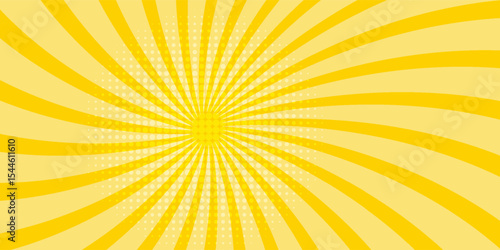 Yellow abstract background with light of sunburst. yellow starburst with halftone. sun ray retro background with flash eps 10.
