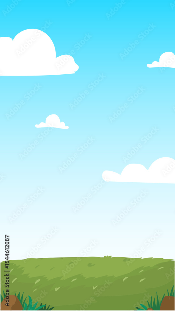 Bright Sky and Field Background – Vertical Cartoon Nature Background Vector Bright Sky and Field Background – Vertical Cartoon Nature Background Vector