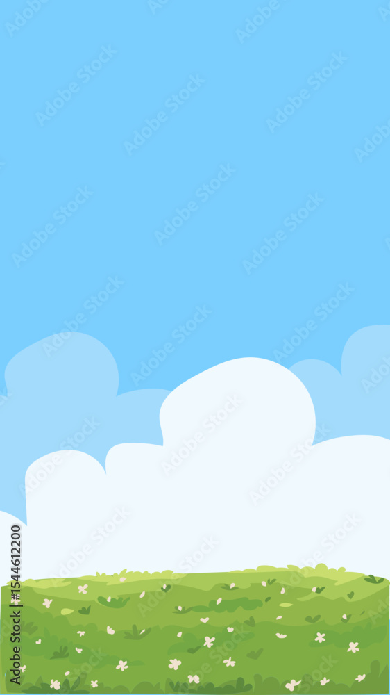 Fototapeta premium Sky Over Flower Meadow – Vertical Cartoon Nature Background Vector