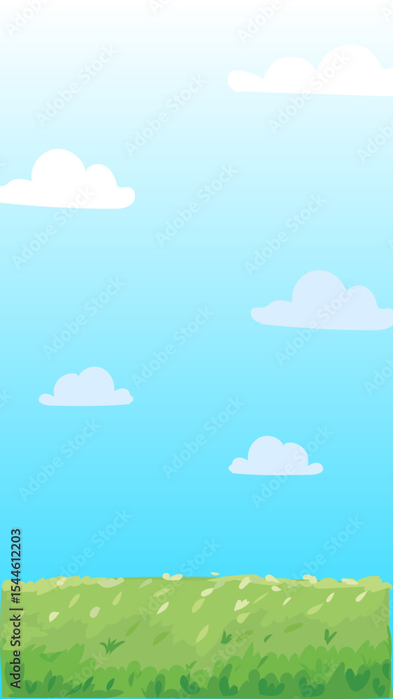 Fototapeta premium Green Field Landscape – Vertical Cartoon Nature Background Vector