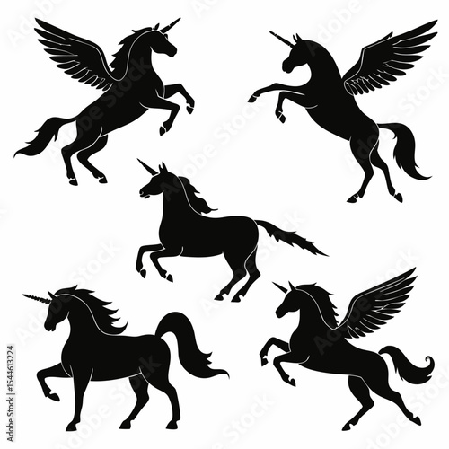 Unicorn Silhouettes Collection Vector Set