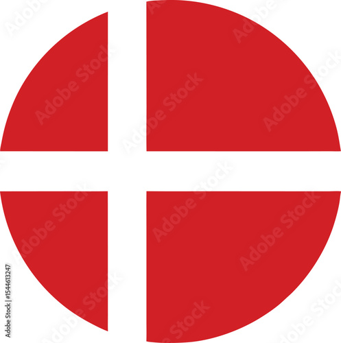 Danish Flag Icon in Circular Shape, Minimalist Red and White Denmark Symbol