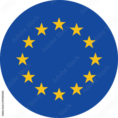 european union flag icon in circular shape, eu symbol with yellow stars, vector