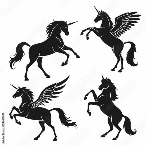 Unicorn Silhouettes Collection Vector Set