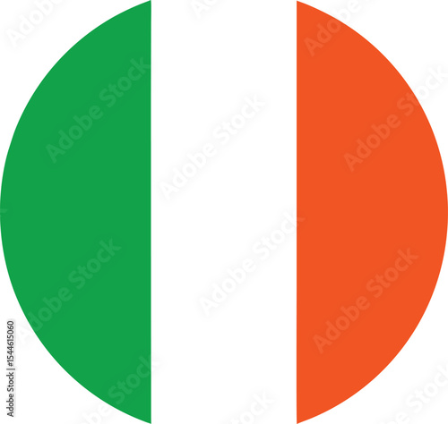 ireland flag icon in circular shape, irish national symbol, tricolor vector art

