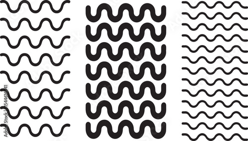 Three variations of wavy line patterns black and white