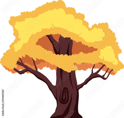 Golden Crown: Witness the captivating embrace of autumn's tender touch. A tree, a true embodiment of nature's artistry, presents a striking display of amber leaves in the crisp open air.