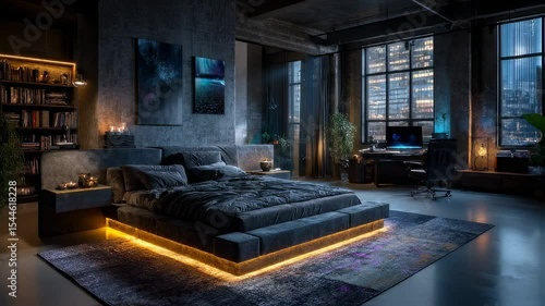 Wallpaper Mural Luxurious modern bedroom interior design with elegant lighting and cityscape view at night Torontodigital.ca