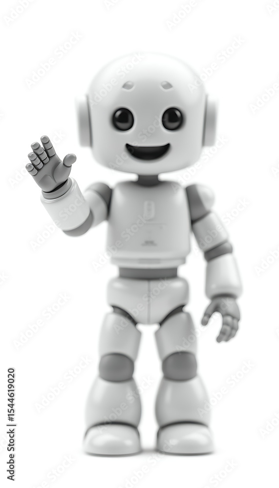 Friendly white robot waving hello gesture Friendly white robot waving hello gesture