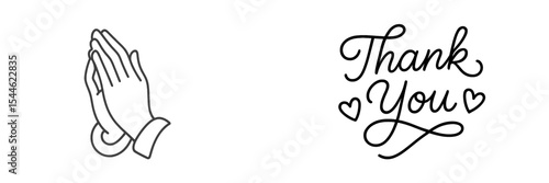 Hands in prayer position alongside a handwritten thank you message in elegant script