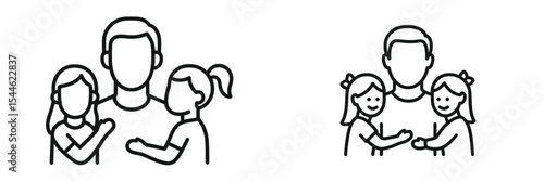 Family members enjoying quality time together, embracing in a warm and loving manner in a simple drawing style