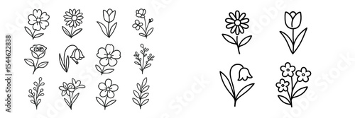 Floral sketches showcasing various flower designs with different shapes and styles for artistic inspiration