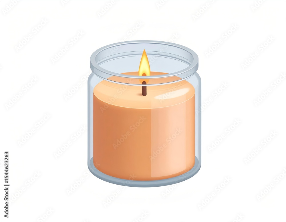 3D icon of a soft candle in a glass jar, flickering flame, isolated with autumn warmth vibe 3D icon of a soft candle in a glass jar, flickering flame, isolated with autumn warmth vibe