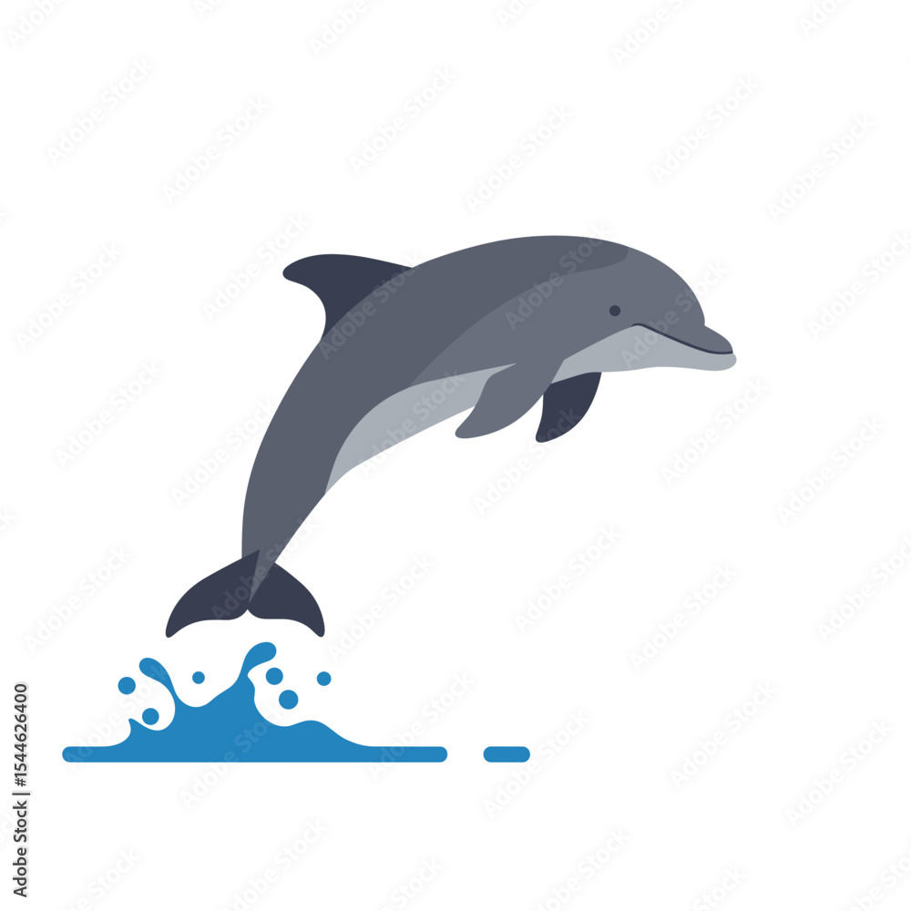 Fototapeta premium Playful Dolphin Leaping from Water with Stylized Blue Splash.