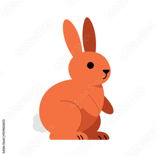 Stylized Orange Rabbit with Fluffy White Tail Sitting in Profile View.