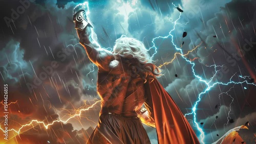 Zeus, the Greek god of thunder, surrounded by lightnings