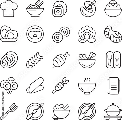 Restaurant Food and Dining Line Art Icons Set