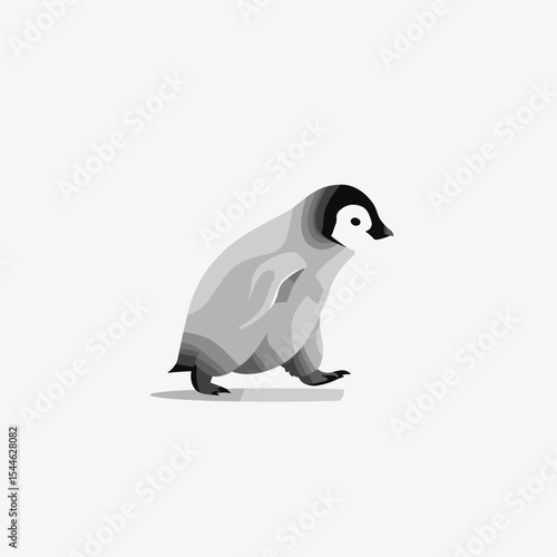Monochromatic Emperor Penguin Chick Walking Sideways.