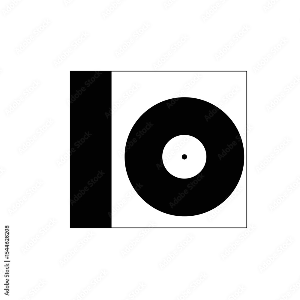 Obraz premium Minimalist Black and White Vinyl Record Sleeve Design.