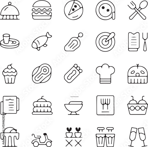 Restaurant Food and Dining Line Art Icons Set