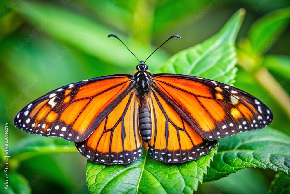 A large orange butterfly sits on a leaf A large orange butterfly sits on a leaf