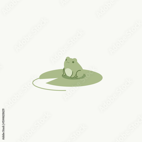 Schilderij op canvas Minimalist Light Green Frog Sitting on a Lily Pad with a Trailing Stem