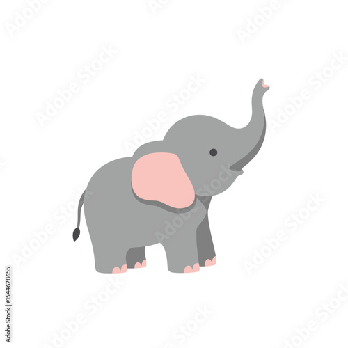 Cute Cartoon Elephant in Profile View.