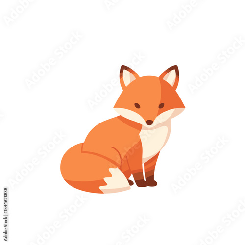 Cartoon Fox Sitting Orange Fur White Chest Alert Expression Simple Design.