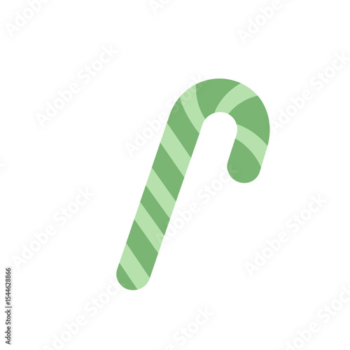 Minty Green Striped Candy Cane Holiday Treat Illustration.