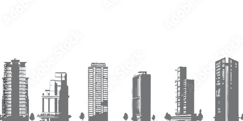 Modern cityscape silhouette with illuminated buildings, transparent backdrop for flexible use. A professional and dynamic look for tech startups, real estate platforms