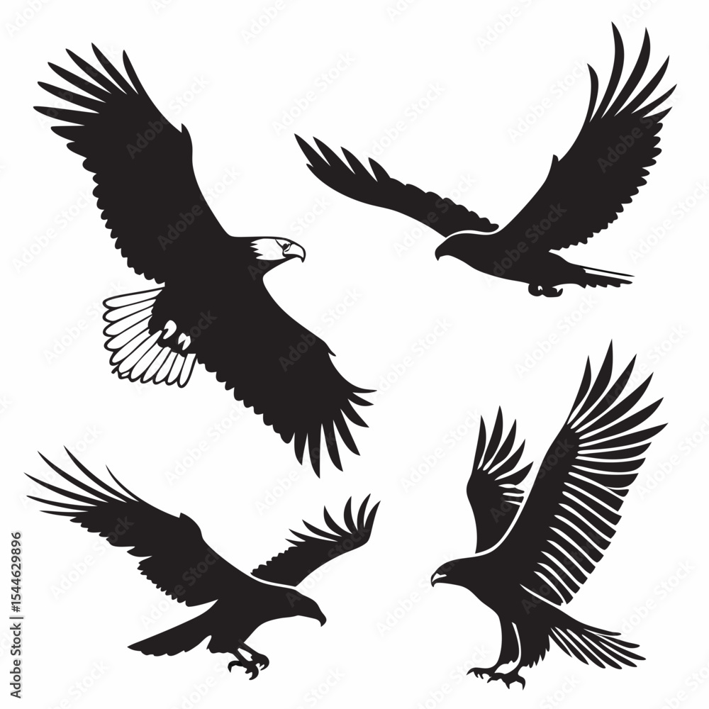 Eagle Silhouette Vector Set – Flying and Perched Bird Shapes Eagle Silhouette Vector Set – Flying and Perched Bird Shapes