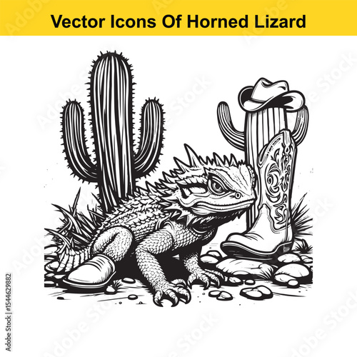 Horned Lizard Cartoon Vector – Desert Reptile Western Style