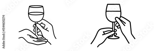 Detailed hand gestures demonstrate the proper technique for holding and toasting a wine glass in a celebration setting