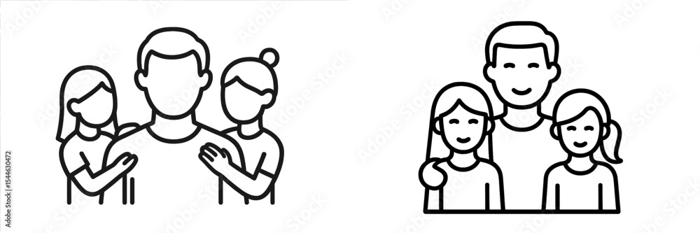Group of people in simple line art style showing connection and togetherness in a friendly manner Group of people in simple line art style showing connection and togetherness in a friendly manner