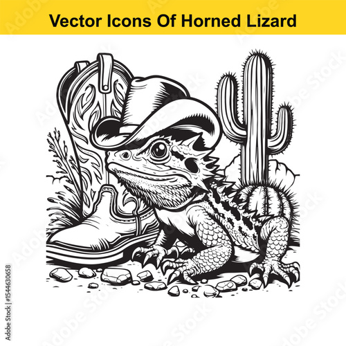 Horned Lizard Cartoon Vector – Desert Reptile Western Style