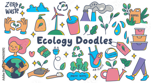 Colorful Eco Doodles Featuring Zero Waste and Green Living Concepts