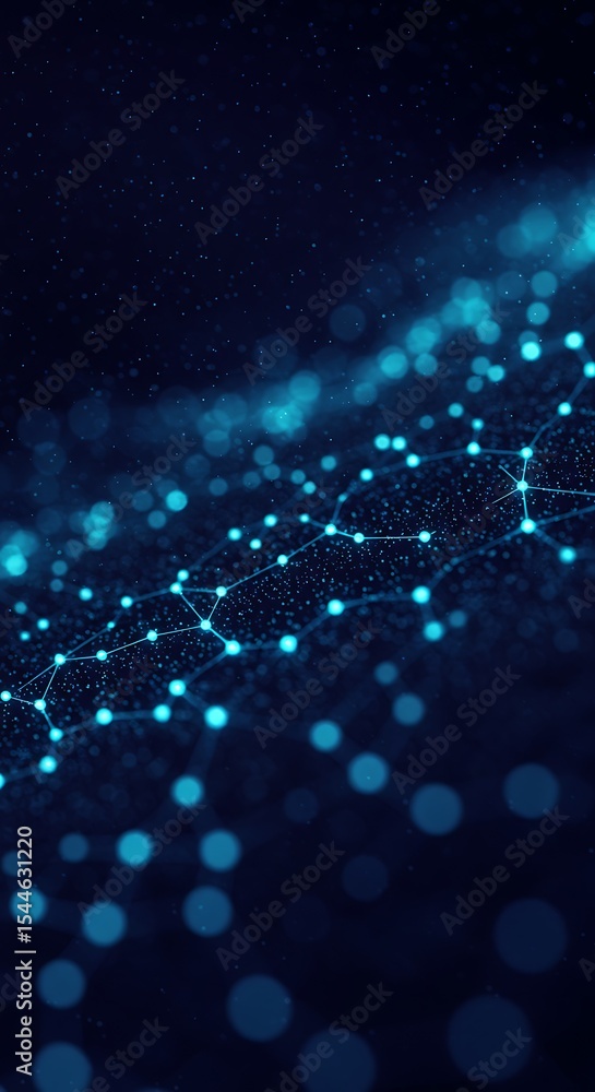 Fototapeta premium Abstract Network Connection: Glowing Blue Nodes and Lines on Dark Background