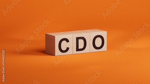 CDO word on wooden cubes.close up of wooden cubes,Business Concept.3D rendering on orange background.