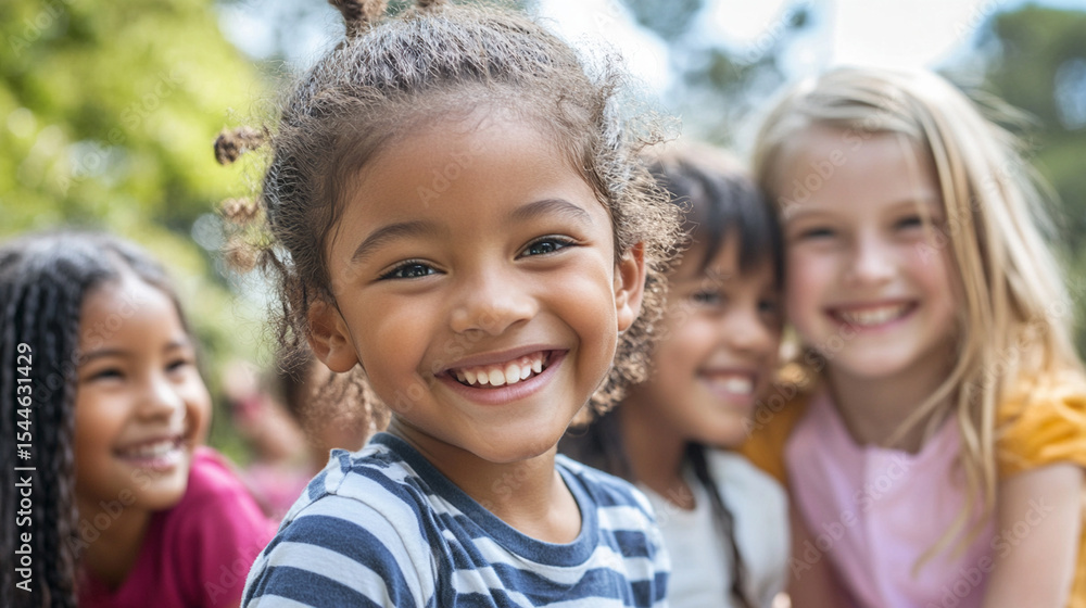 Fototapeta premium Multicultural kids playing together in schoolyard Close-up