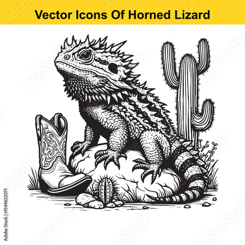 Horned Lizard Cartoon Vector – Desert Reptile Western Style