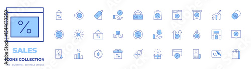Sales icons collection. Line Duotone style, editable stroke. lowsales, summersale, shoppingbag, sale, discount, flashsale, gift, garage, sales, offer, pricetag