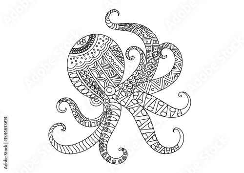Zentangle Octopus Art| Detailed Sea Creature Line Art| Abstract Octopus Pattern| Marine Life Coloring Page
